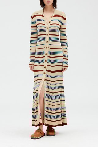 $Robe 3/4 rayée - Beige et marron