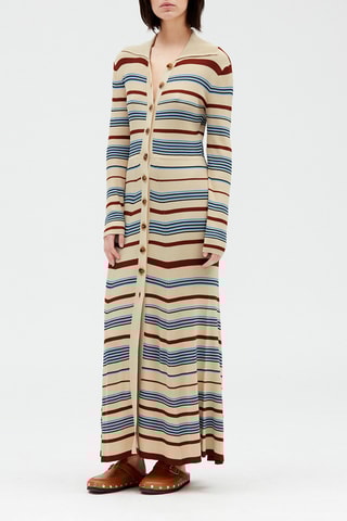 $Robe 3/4 rayée - Beige et marron