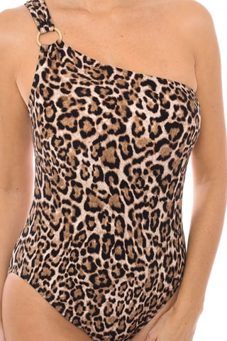 $Maillot 1 pièce asymétrique - Marron et beige