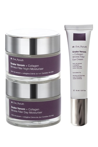$Crème de jour, crème de nuit et crème pour les yeux au venin de serpent et collagène - 50, 50 et 15 ml