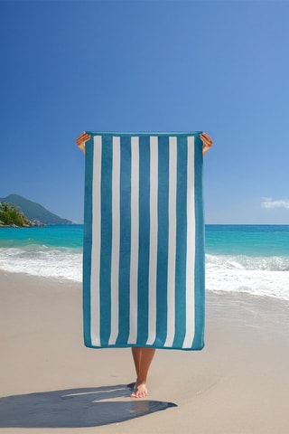 Drap de plage réversible Bahia - Bleu canard - 100 x 175 cm