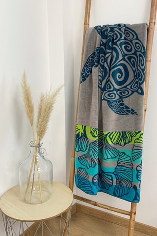 Serviette de plage Playamar - Beige et turquoise - 100 x 175 cm