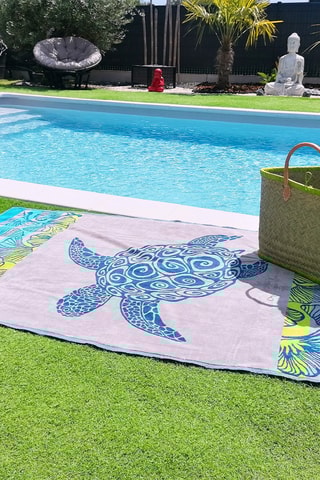 Serviette de plage Playamar - Beige et turquoise - 100 x 175 cm