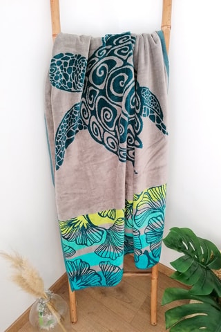 Serviette de plage Playamar - Beige et turquoise - 100 x 175 cm