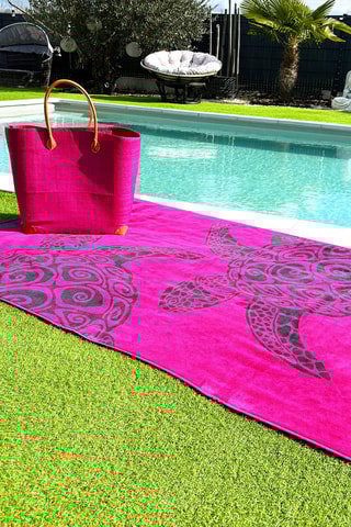 Serviette de plage Fuchsia Turtle - Fuchsia et gris - 175 x 100 cm