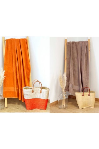 2 draps de bain Classy - Orange et taupe