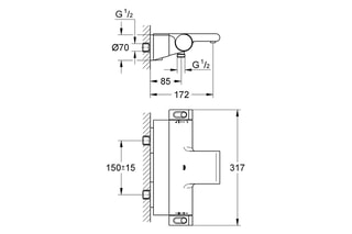 $Mitigeur thermostatique bain/douche mural Grohtherm 2000