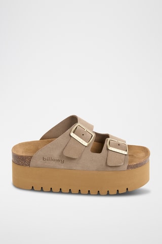 $Mules à plateforme en cuir - Marron clair