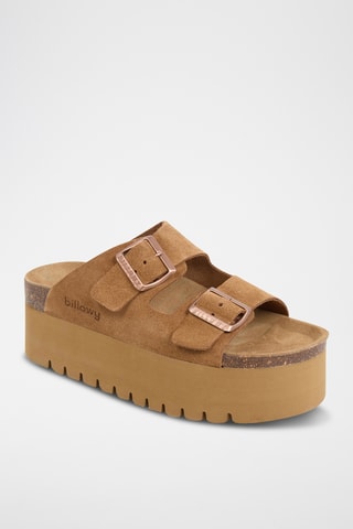 $Mules à plateforme en cuir - Marron