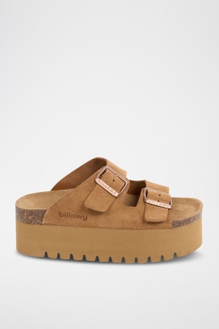 $Mules à plateforme en cuir - Marron