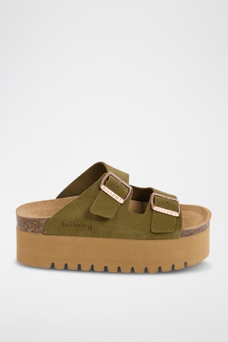 $Mules à plateforme en cuir - Kaki