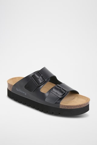 $Mules à plateforme en cuir - Noir