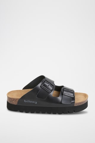 $Mules à plateforme en cuir - Noir
