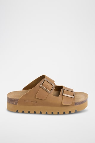 $Mules à plateforme en cuir - Marron