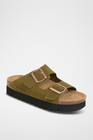 $Mules à plateforme en cuir - Kaki