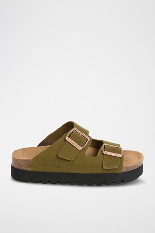$Mules à plateforme en cuir - Kaki