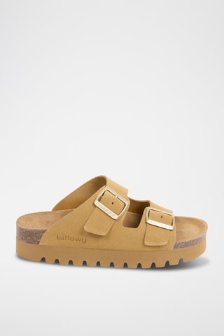 $Mules à plateforme en cuir - Marron