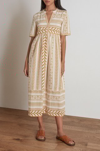 $Robe midi Cerise - Beige et moutarde