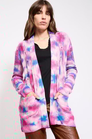 $Gilet tie and dye en cachemire - Fuchsia et turquoise