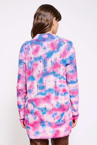 $Gilet tie and dye en cachemire - Fuchsia et turquoise