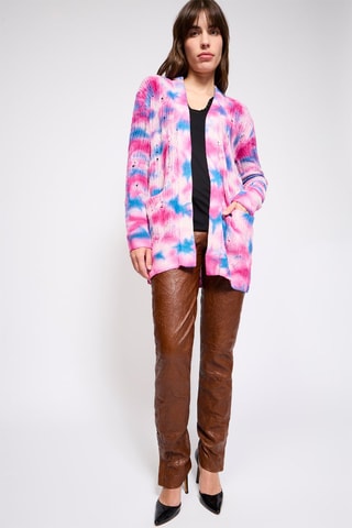 $Gilet tie and dye en cachemire - Fuchsia et turquoise