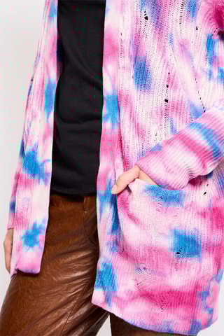 $Gilet tie and dye en cachemire - Fuchsia et turquoise