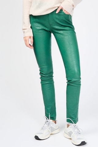 $Pantalon en cuir d’agneau taille haute - Vert foncé