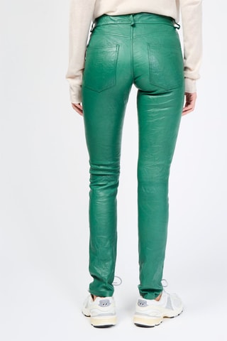 $Pantalon en cuir d’agneau taille haute - Vert foncé