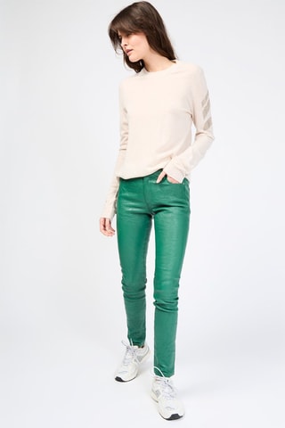 $Pantalon en cuir d’agneau taille haute - Vert foncé