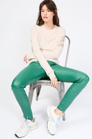 $Pantalon en cuir d’agneau taille haute - Vert foncé
