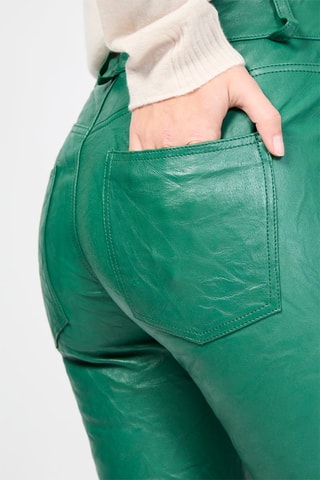 $Pantalon en cuir d’agneau taille haute - Vert foncé