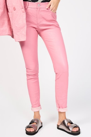 $Pantalon en cuir d’agneau taille haute - Rose