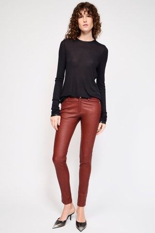 $Pantalon en cuir d’agneau - Bordeaux