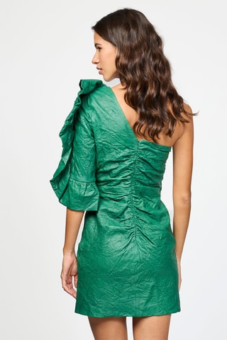 $Robe asymétrique en cuir d’agneau - Vert foncé