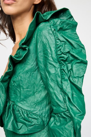 $Robe asymétrique en cuir d’agneau - Vert foncé