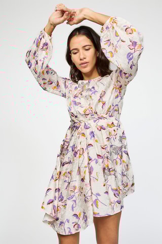 $Robe en soie - Ecru et mauve