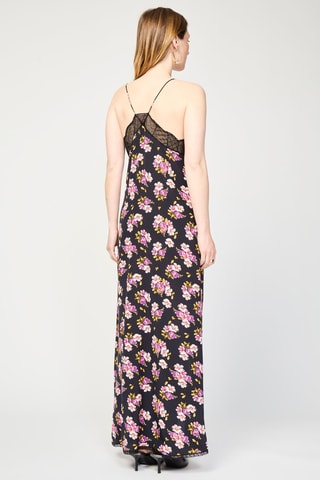 $Robe longue en soie - Noir et rose