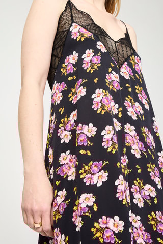 $Robe longue en soie - Noir et rose