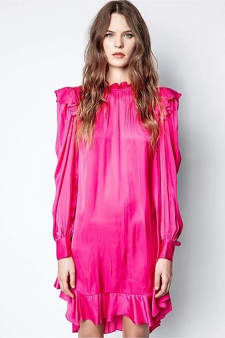 $Robe volantée en soie - Rose