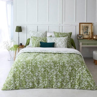 $Drap-housse en satin de coton 200 fils/cm² Birds - Vert olive et blanc