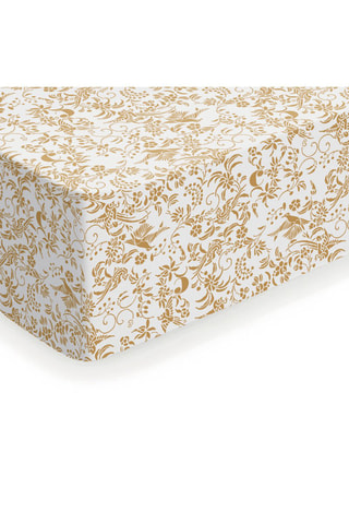 $Drap-housse en satin de coton 200 fils/cm² Birds - Blanc et jaune
