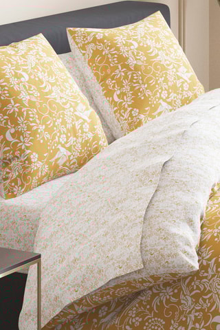 $Drap-housse en satin de coton 200 fils/cm² Birds - Blanc et jaune
