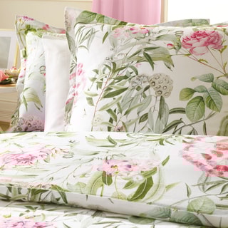 $2 taies d'oreiller en satin de coton 200 fils/cm² Jardin des Roses - Vert thym et blanc