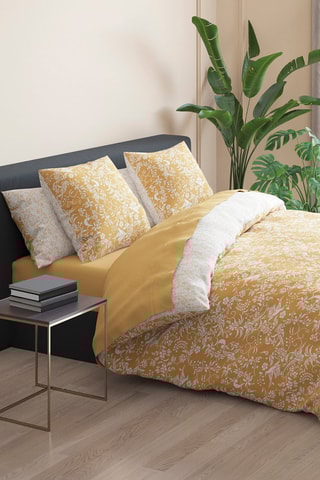 $Taie d'oreiller en satin de coton 200 fils/cm² Birds - Jaune et blanc