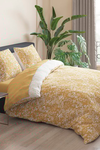 $Taie d'oreiller en satin de coton 200 fils/cm² Birds - Jaune et blanc