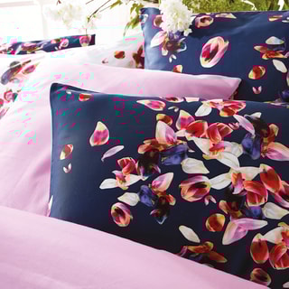 $2 taies d'oreiller en satin de coton 200 fils/cm² Aurore - Bleu marine et rose