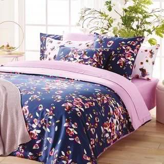 $2 taies d'oreiller en satin de coton 200 fils/cm² Aurore - Bleu marine et rose