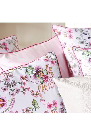 $2 taies d'oreiller en satin de coton 200 fils/cm² Jardin Secret - Blanc et rose pâle