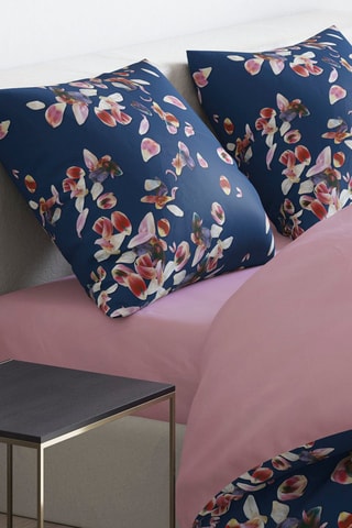 $Taie d'oreiller en satin de coton 200 fils/cm² Aurore - Rose et bleu marine