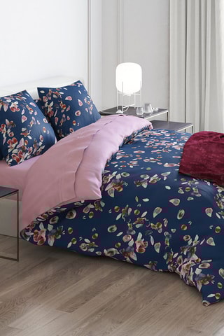 $Taie d'oreiller en satin de coton 200 fils/cm² Aurore - Rose et bleu marine